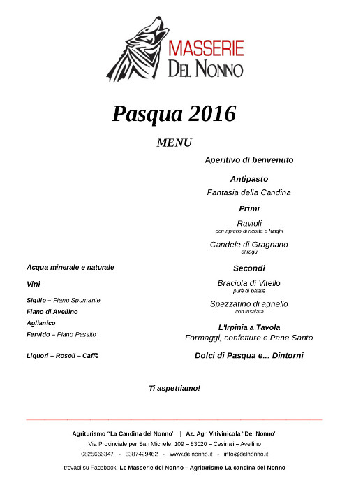 Menu di Pasquetta | Masserie del Nonno | www.delnonno.it